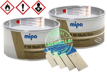 2x MIPA P99 Multi-Spachtel, inkl. Härter, 2kg Dose + 4er Set Japanspachtel