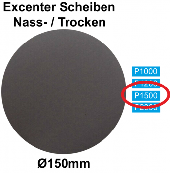 100x Schleifscheibe (wasserfest), P1500 (Korn 1500), ohne Lochung, klett, d=150mm