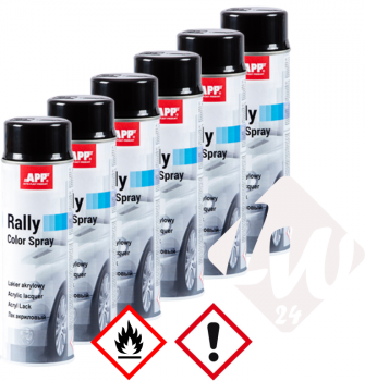 6x APP Rally Lackspray, Schwarz Glänzend, je 600ml (XL)