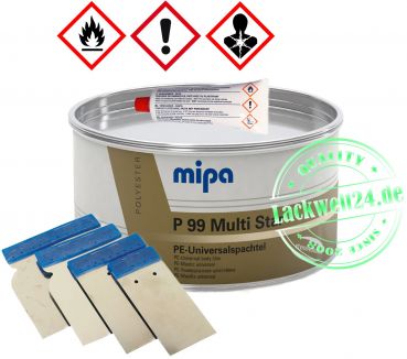 MIPA P99 Multi-Spachtel, inkl. Härter, 2kg Dose + 4er Set Japanspachtel