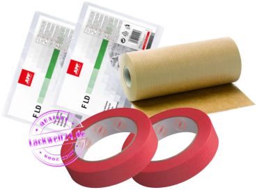 2 Rollen Abdeckband Red Tape 30mm x 50m / 2 Abdeckfolien 4x5m / Kantenpapier 300mm x 50m