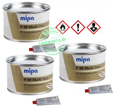 3x MIPA P99 Multi-Spachtel, inkl. Härter, 1kg Dose