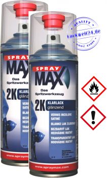 2x SprayMax 2K-Klarlack, glänzend, UV- & Lösemittelfest, 400ml Spraydose