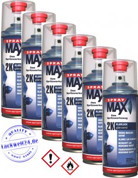 6x SprayMax 2K-Klarlack, glänzend, UV- & Lösemittelfest, 400ml Spraydose (1 Karton)