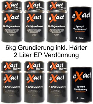 eXact 2K-Epoxid-Grundierung, hellgrau, inkl. Härter (6x1kg Set) + EP-Verdünnung (2 Liter)