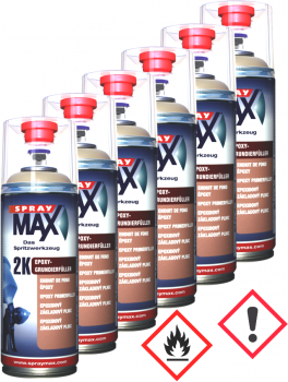 6 Dosen SprayMax 2K-Epoxy-Grundierung, Grau, Sperrgrundierung, Rostschutz, je 400ml