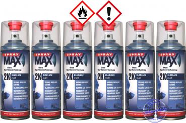 6x Spraydose SprayMax 2K-Klarlack, MATT, je 400ml, UV-Fest, Benzinfest