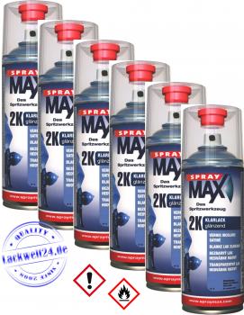 6x Spraydose SprayMax 2K-Klarlack, GLÄNZEND, je 400ml, UV-Fest, Benzinfest