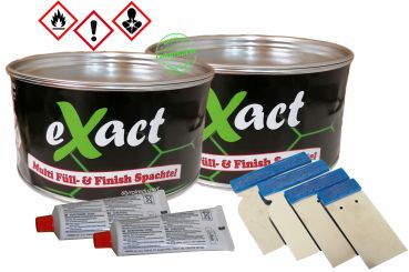 2x eXact Multi-Spachtel, Universalspachtel, inkl. Härter, je 2kg + 4 Japanspachtel Metall