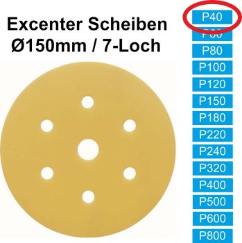 50x (1 Paket) (Excenter)Schleifscheibe, P40 (Korn 40), 6/7 Loch, klett (Auslaufartikel)