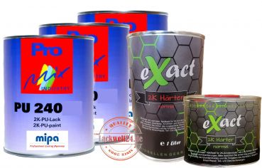 MIPA/eXact 2K-Acryl-Lack Set, Mercedes (nach Farbauswahl), 3kg Lack + 1,5 Liter Härter, (4 Glanzstufen wählbar)