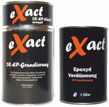 eXact 2K-Epoxid-Grundierung, hellgrau, inkl. Härter (1kg Set) + EP-Verdünnung (1 Liter)