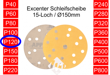 (Excenter) Schleifscheibe, P120 (Korn 120), 15-Loch, klett, Trockenschleifpapier