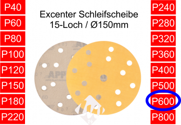 (Excenter) Schleifscheibe, P600 (Korn 600), 15-Loch, klett, Trockenschleifpapier