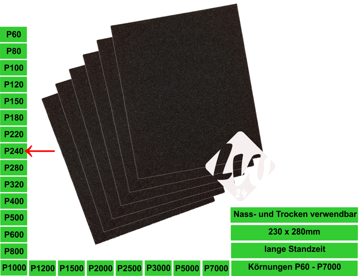 50x P1200 APP Nass Schleifpapier Bogen 230 x 280 mm Wasserfest 