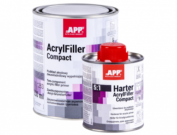 APP 2K-Acryl-Grundierung, Füller, inkl. Härter, Hellgrau, 1 Liter-Set mit Härter