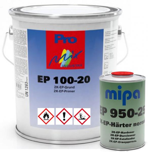 MIPA 2K-Epoxy-Grundierung (5kg) im RAL Wunschfarbton, mit 1 Liter Härter (für Blech,Zink,Stahl,GFK,Alu)