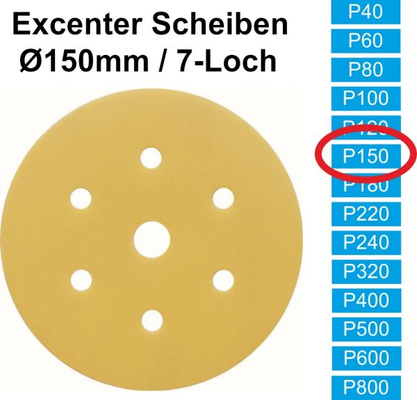 100x (Excenter)Schleifscheibe, P150 (Korn 150), 6/7 Loch, klett (Auslaufartikel)